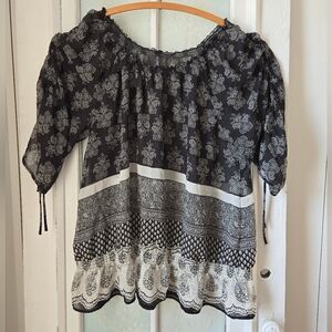 Contempo Black & White Boho Peasant Blouse Size 26